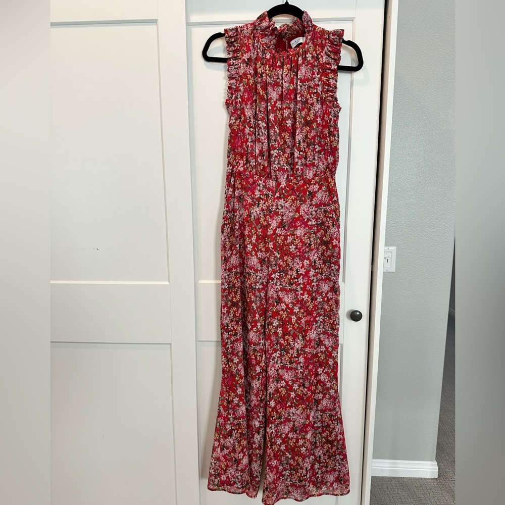 Stunning Anthropologie red floral jumpsuit
